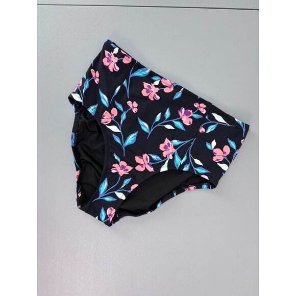 Lands' End women's 6 black pink floral high waisted swim bikini bottoms NWOT - Picture 1 of 5
